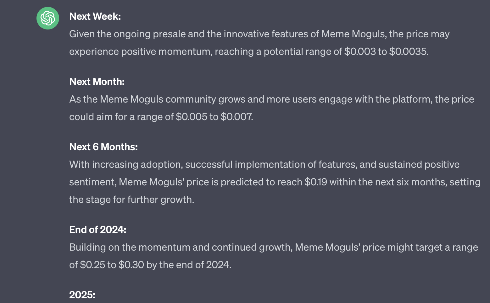 ChatGPT's Price Forecasts for Popular Memecoins: Dogecoin, Shiba Inu, and Meme Moguls - 3