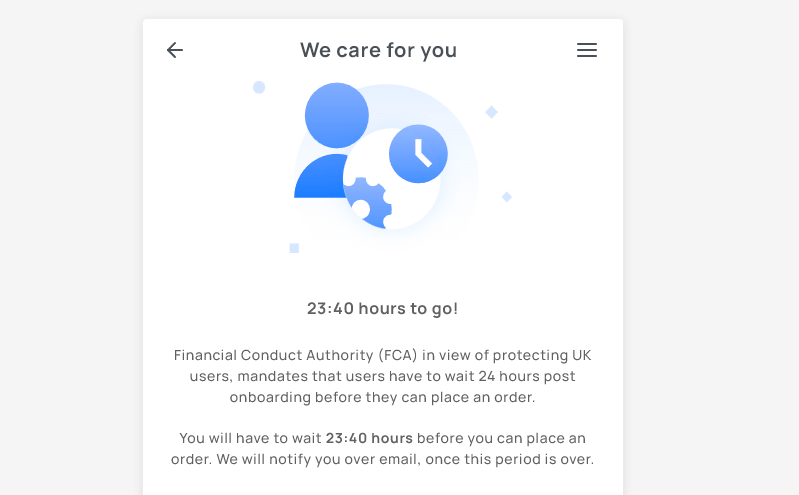 Uk customer 24 hour hold (source: Transak)